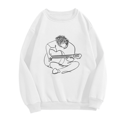 Single Line Art Guitar Player Crewneck Sweatshirt | Minimalist Continuous Line Musician Pullover, Guitar Lover Gift