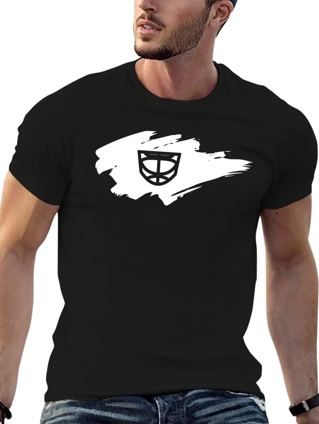 Mens Black T-Shirt with Basketball Hoop Graphic