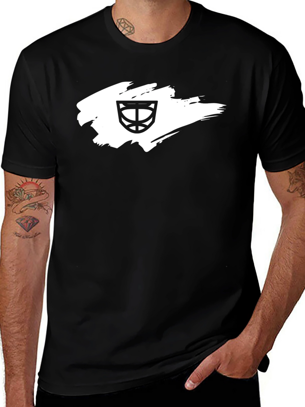 Mens Black T-Shirt with Basketball Hoop Graphic
