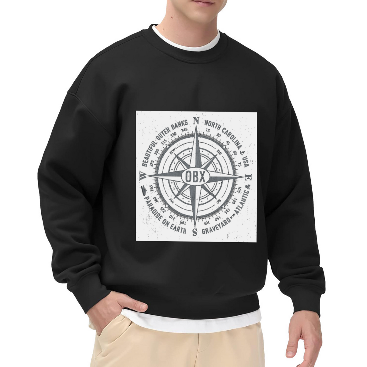 Beautiful Outer Banks OBX Compass Crewneck Sweatshirt, Vintage Nautical Badge Pullover, North Carolina Gift