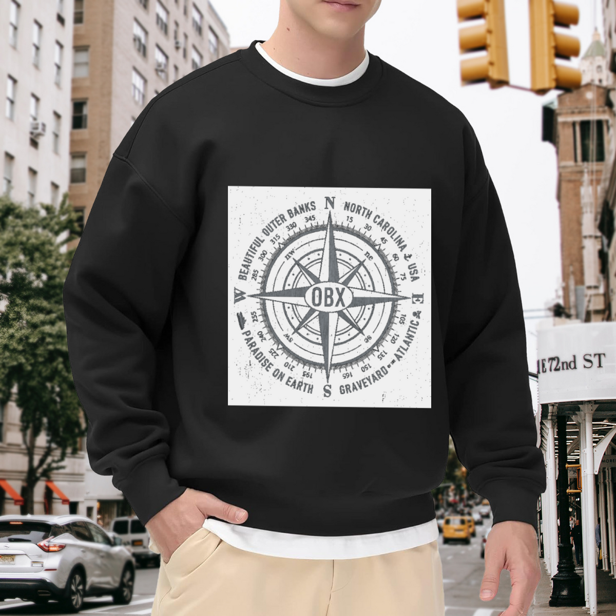 Beautiful Outer Banks OBX Compass Crewneck Sweatshirt, Vintage Nautical Badge Pullover, North Carolina Gift