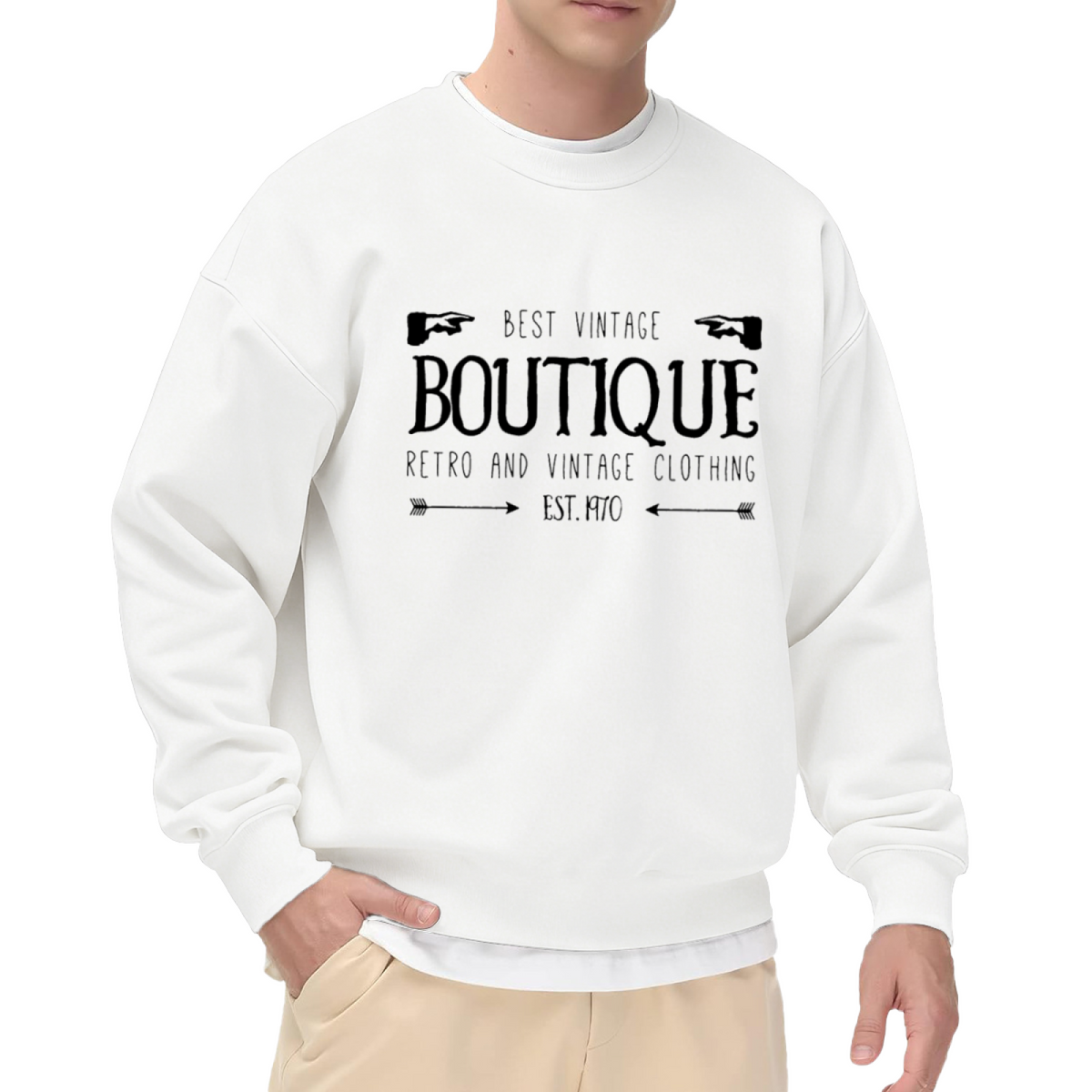Best Vintage Boutique Est. 1970 Retro Letterpress Crewneck Sweatshirt | Classic Shop Logo Pullover, Vintage Fashion Gift
