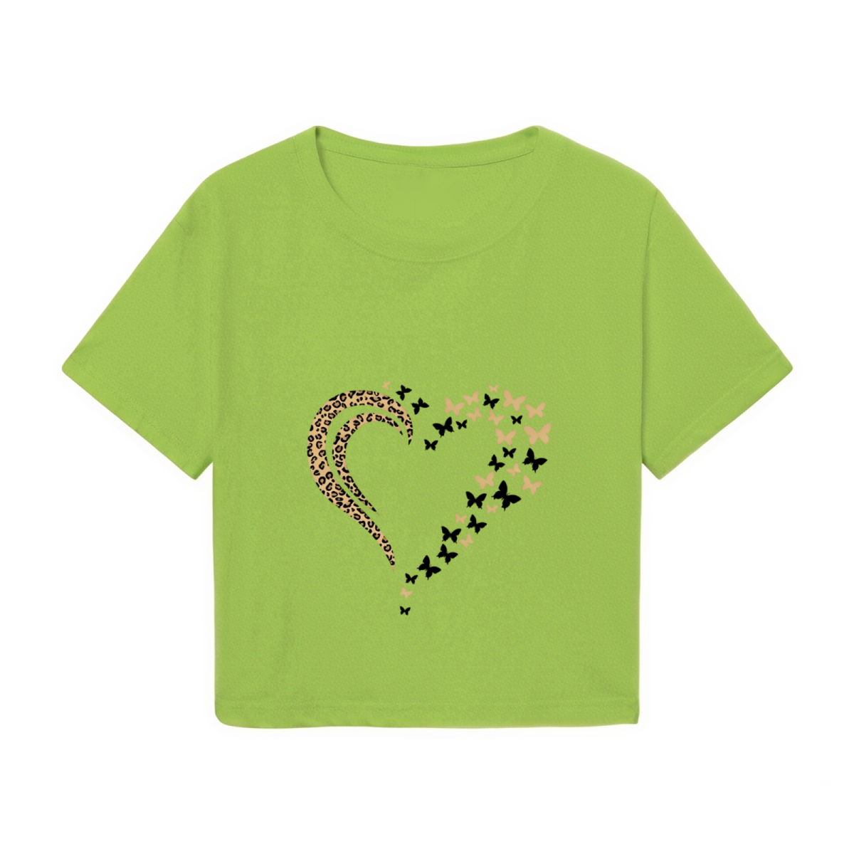 Leopard Butterfly Heart Lime Green Crop Top