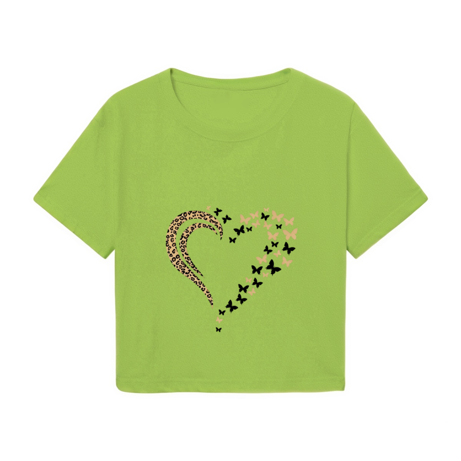 Leopard Butterfly Heart Lime Green Crop Top