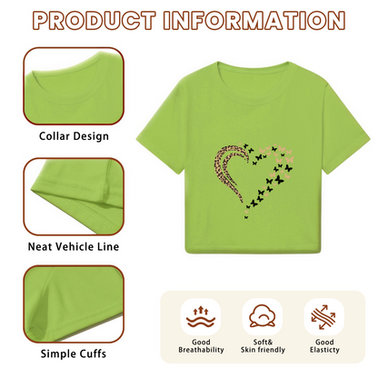 Leopard Butterfly Heart Lime Green Crop Top