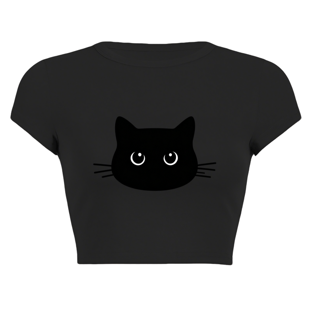 Cute Black Cat Face Slim Fit Y2K Crop Top