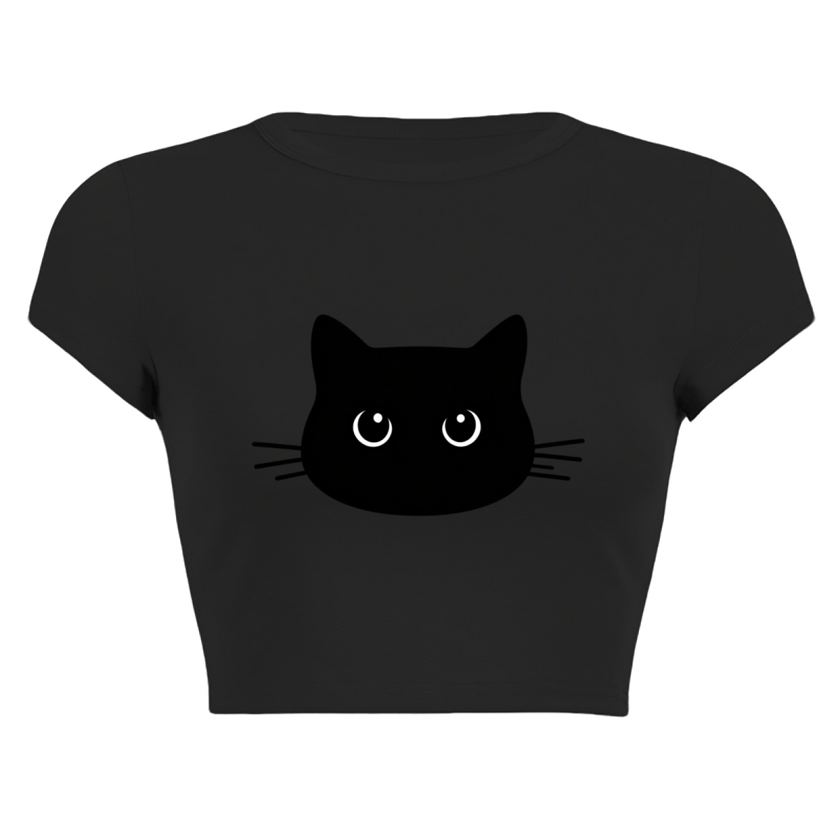 Cute Black Cat Face Slim Fit Y2K Crop Top