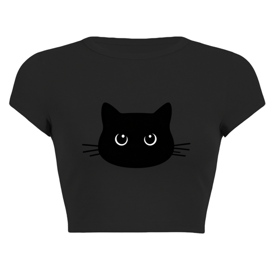 Cute Black Cat Face Slim Fit Y2K Crop Top