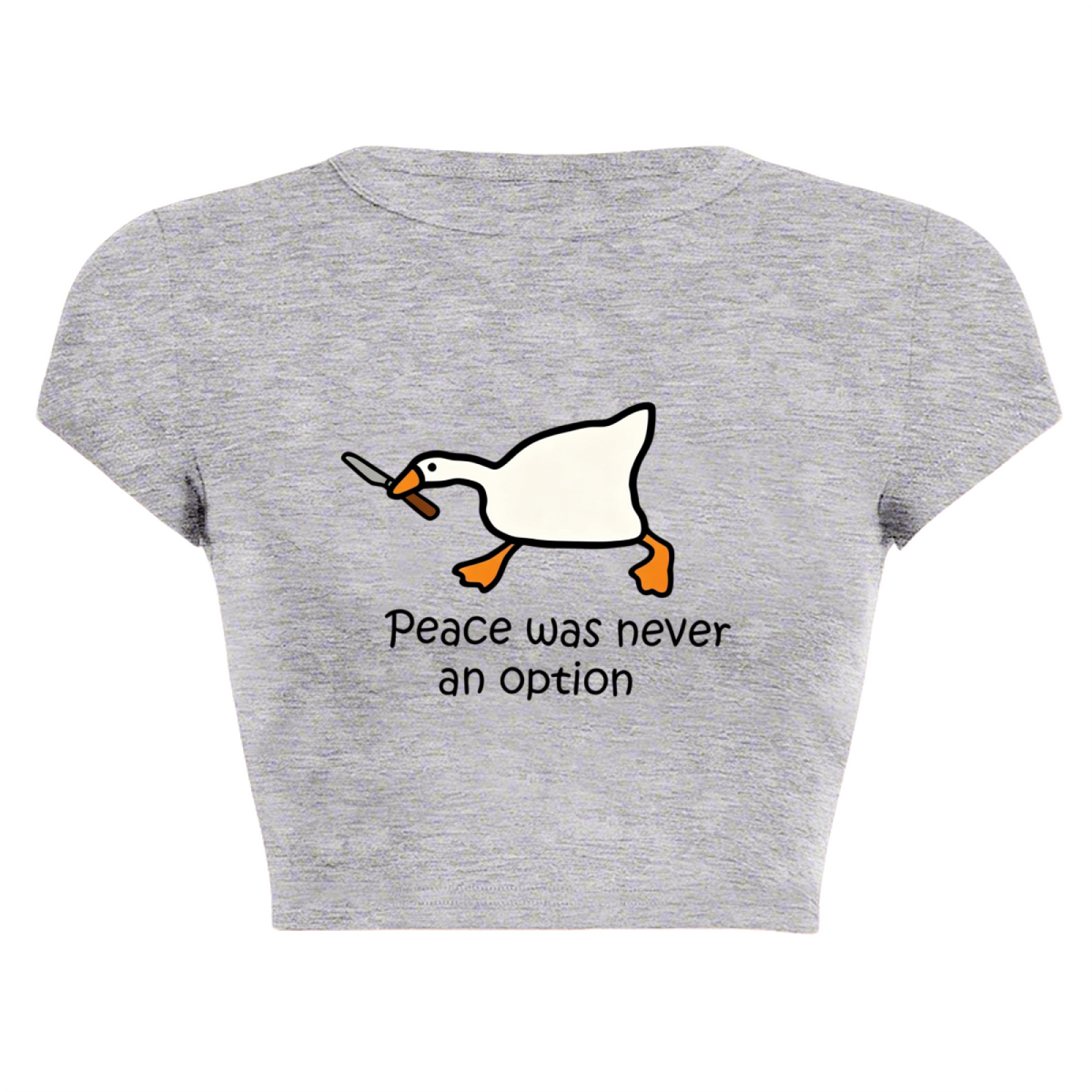 Peace Was Never An Option Goose Knife Meme Grey Crop Tee