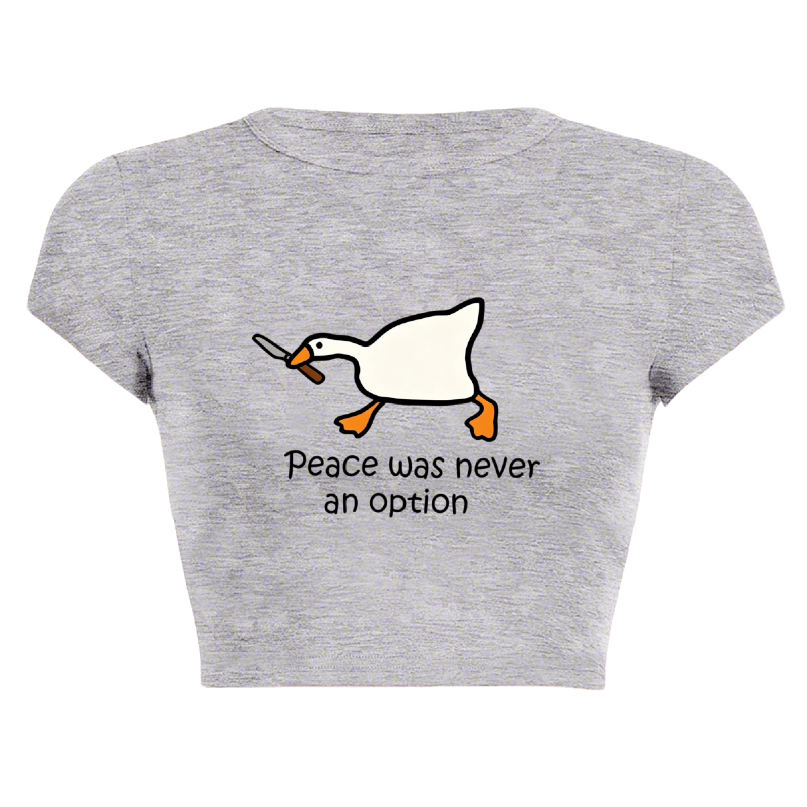 Peace Was Never An Option Goose Knife Meme Grey Crop Tee