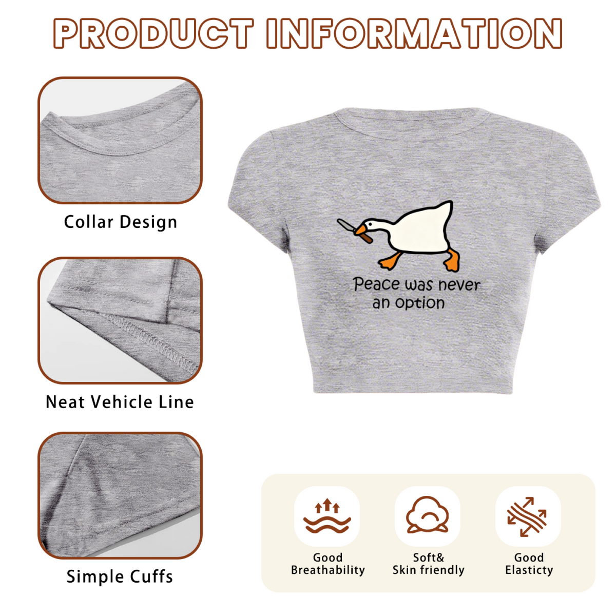 Peace Was Never An Option Goose Knife Meme Grey Crop Tee