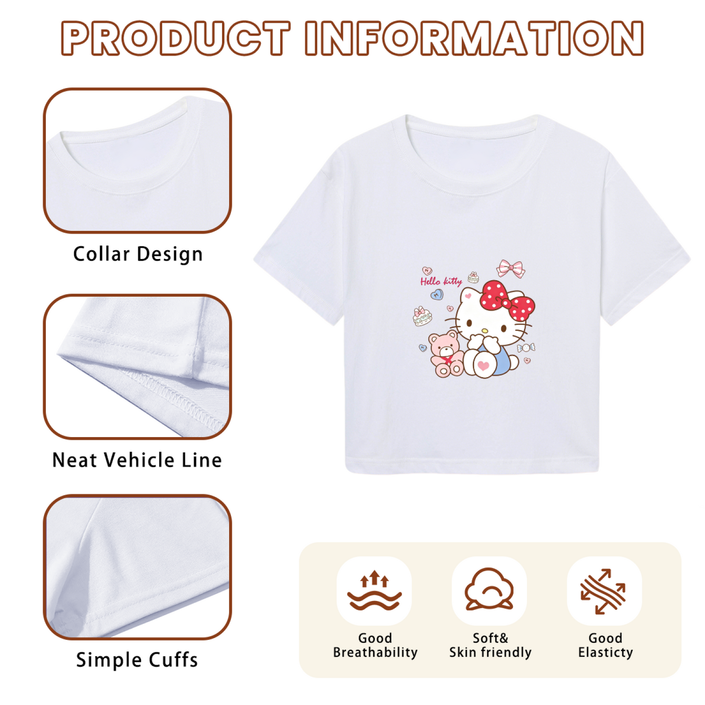 Cozy Hello Kitty Teddy Bear Party White Cropped Tee