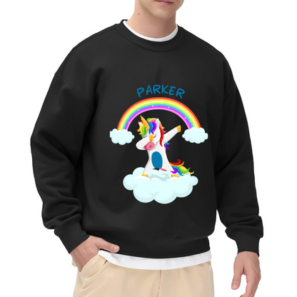 Personalized Dabbing Unicorn Rainbow Crewneck Sweatshirt | Custom Name Unicorn Cloud Pullover, Kids Birthday Gift