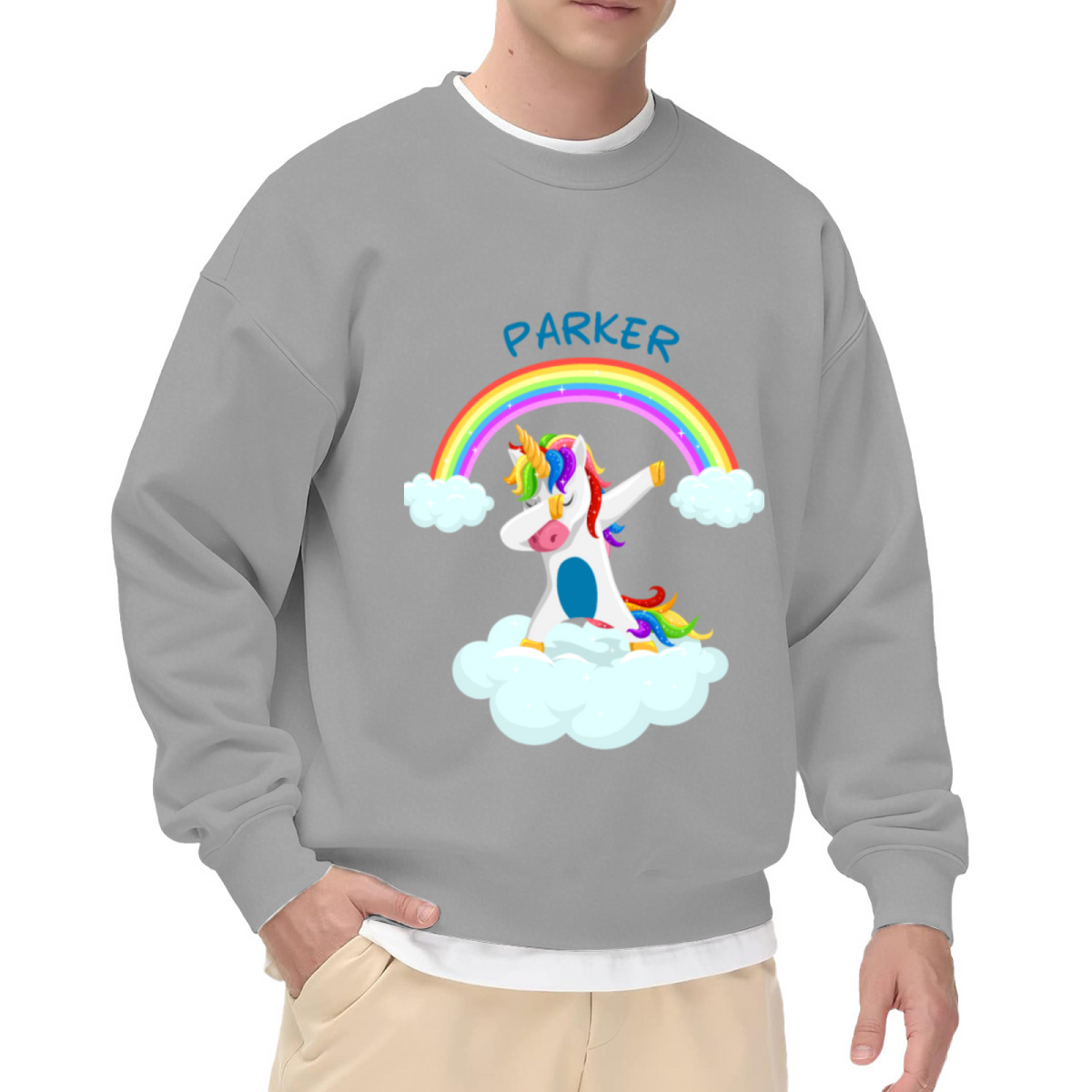 Personalized Dabbing Unicorn Rainbow Crewneck Sweatshirt | Custom Name Unicorn Cloud Pullover, Kids Birthday Gift
