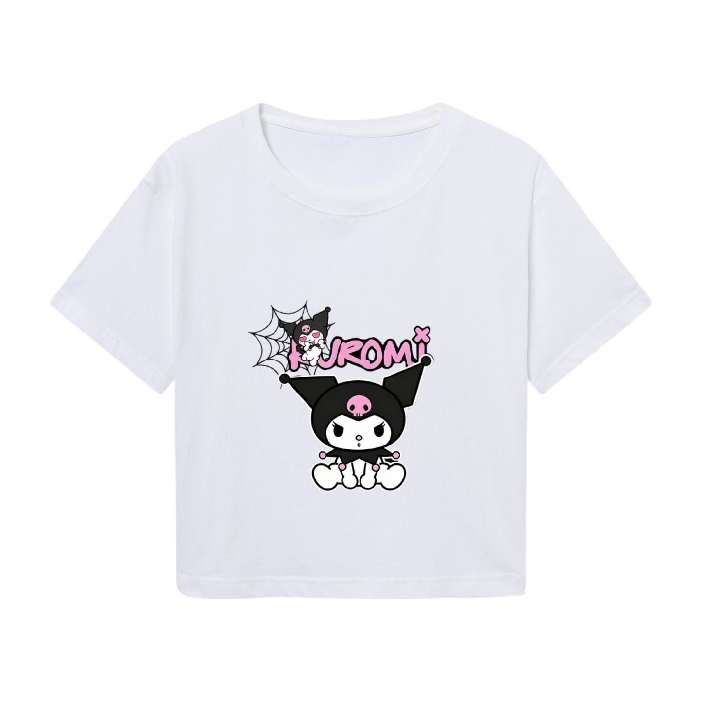 Spider Web Kuromi Gothic Style White Crop Top