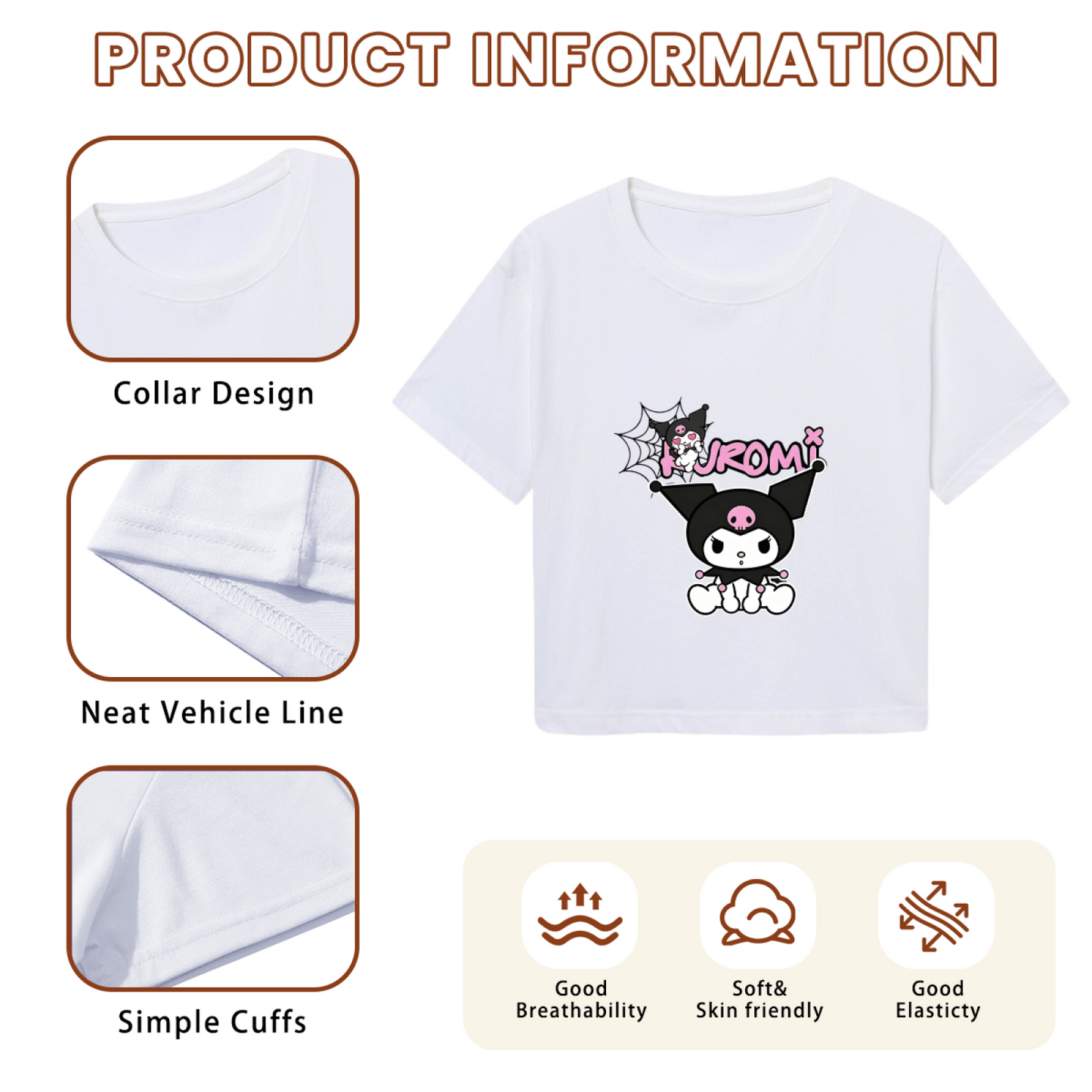 Spider Web Kuromi Gothic Style White Crop Top