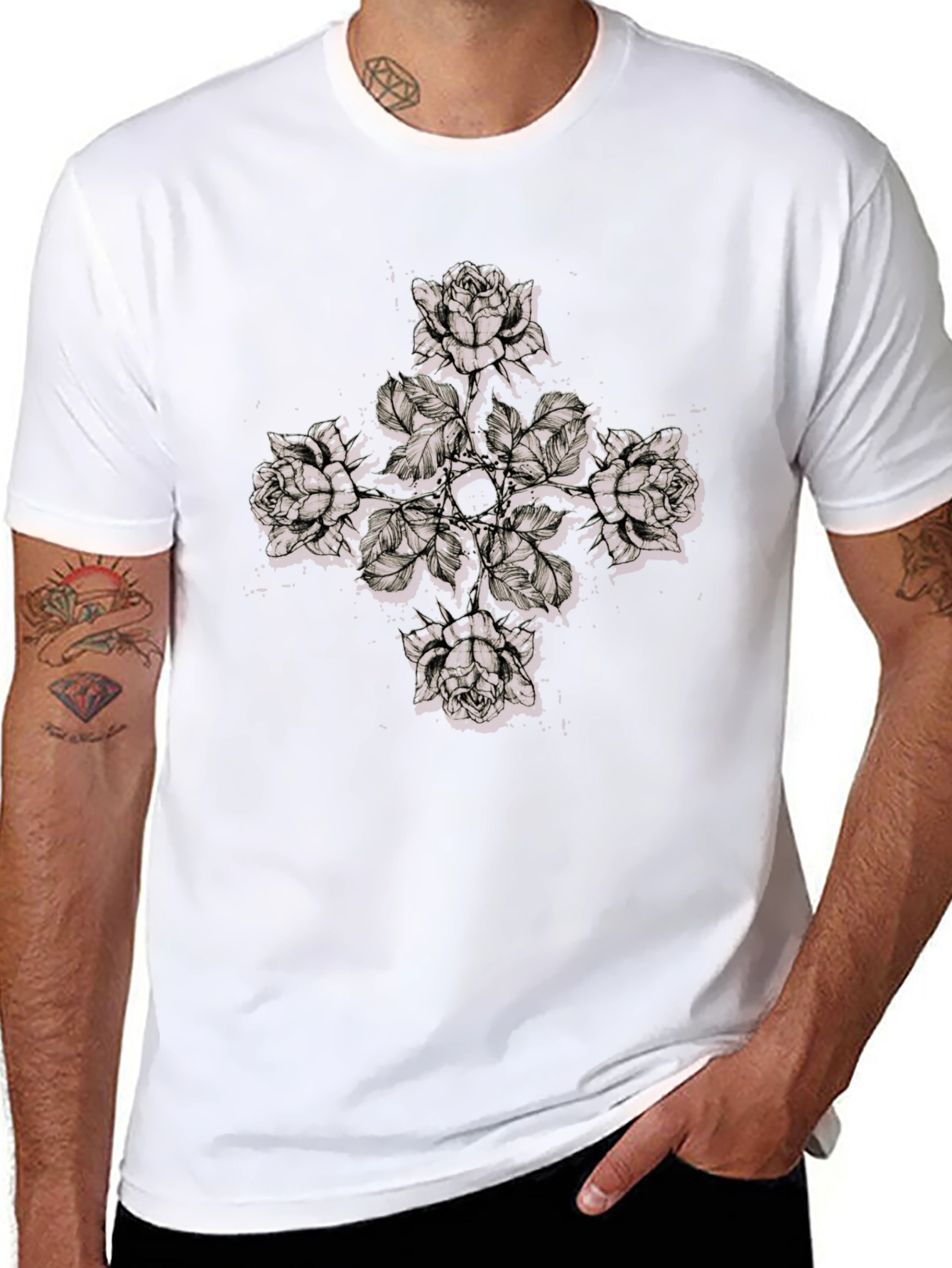 Floral Cross Graphic Print T-Shirt