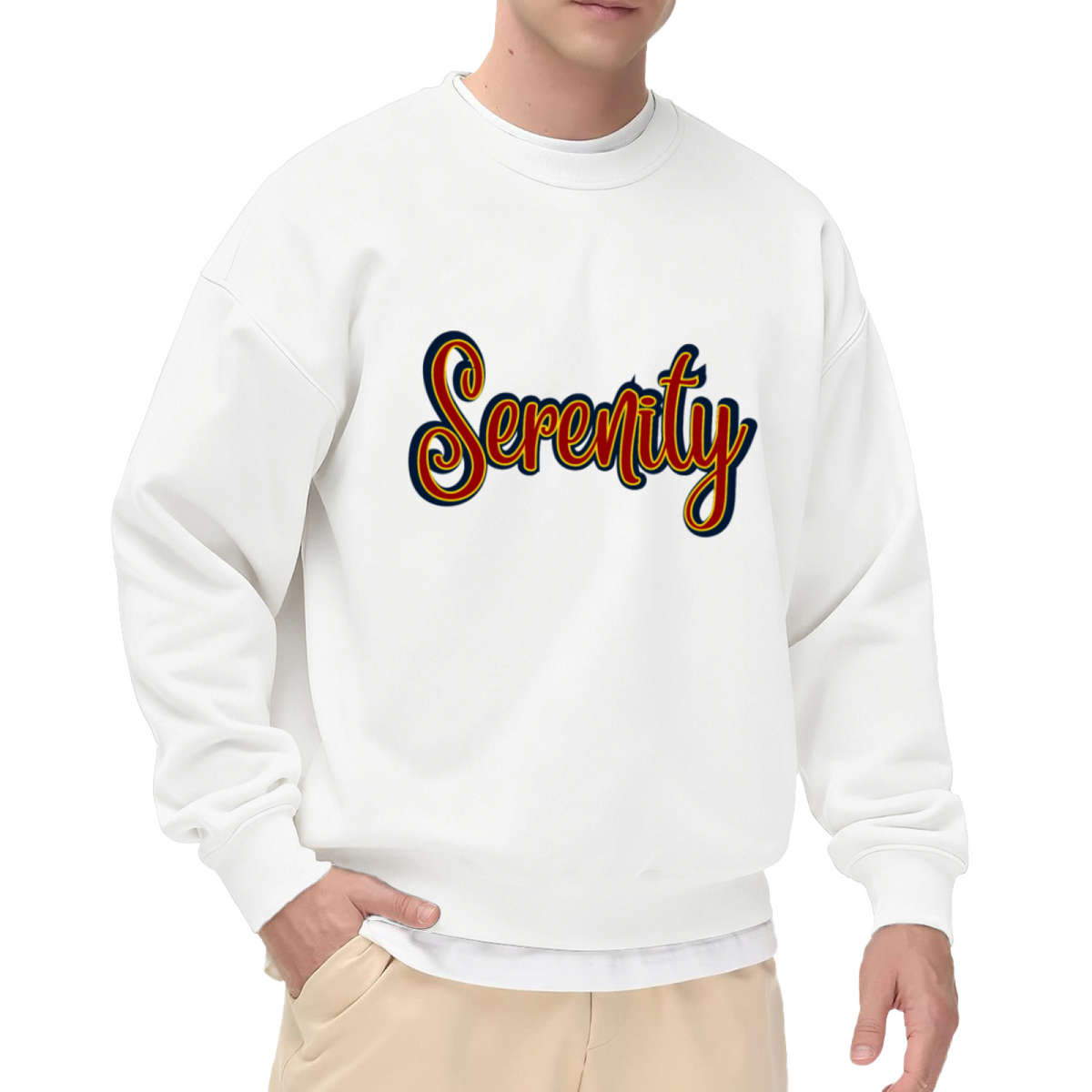 Serenity Retro Gradient Script Crewneck Sweatshirt | Vintage 70s Calm Lettering Pullover, Peaceful Gift