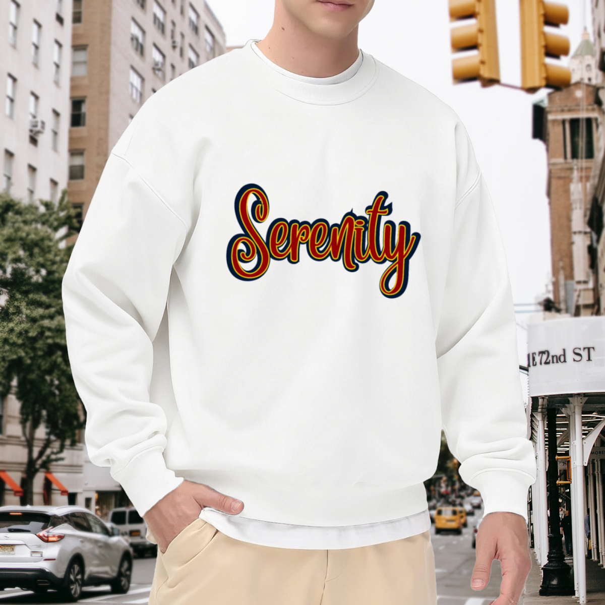 Serenity Retro Gradient Script Crewneck Sweatshirt | Vintage 70s Calm Lettering Pullover, Peaceful Gift