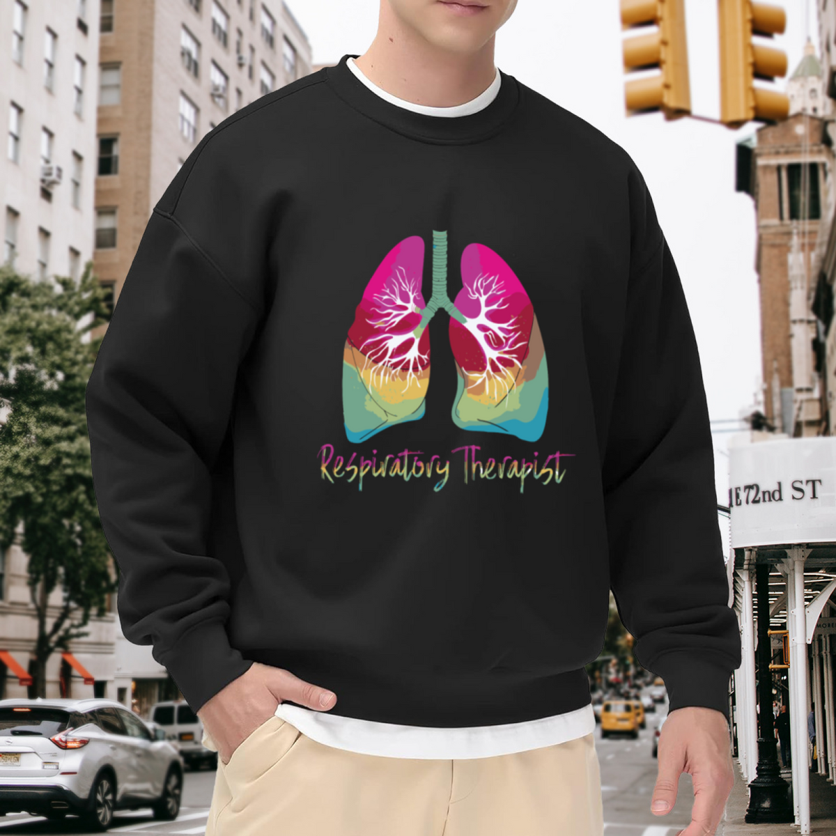 Respiratory Therapist Colorful Lungs Anatomy Crewneck Sweatshirt | Medical Career Pride Pullover, RT Gift
