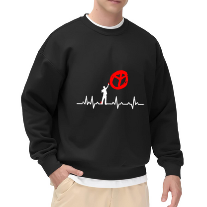 Heartbeat Pulse Line Minimalist Crewneck Sweatshirt, ECG Heart Rate Graphic Pullover, Sporty Abstract Logo Gift