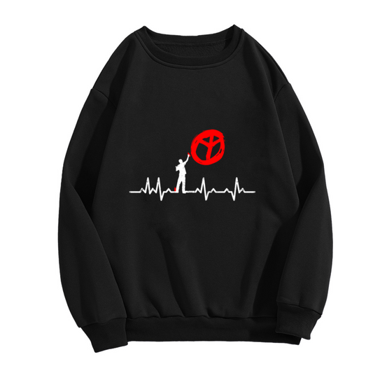 Heartbeat Pulse Line Minimalist Crewneck Sweatshirt, ECG Heart Rate Graphic Pullover, Sporty Abstract Logo Gift