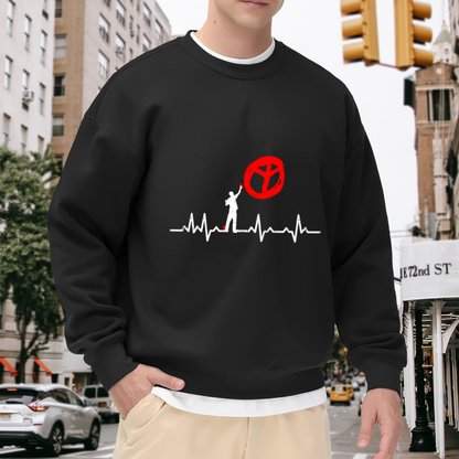 Heartbeat Pulse Line Minimalist Crewneck Sweatshirt, ECG Heart Rate Graphic Pullover, Sporty Abstract Logo Gift
