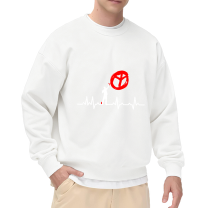 Heartbeat Pulse Line Minimalist Crewneck Sweatshirt, ECG Heart Rate Graphic Pullover, Sporty Abstract Logo Gift