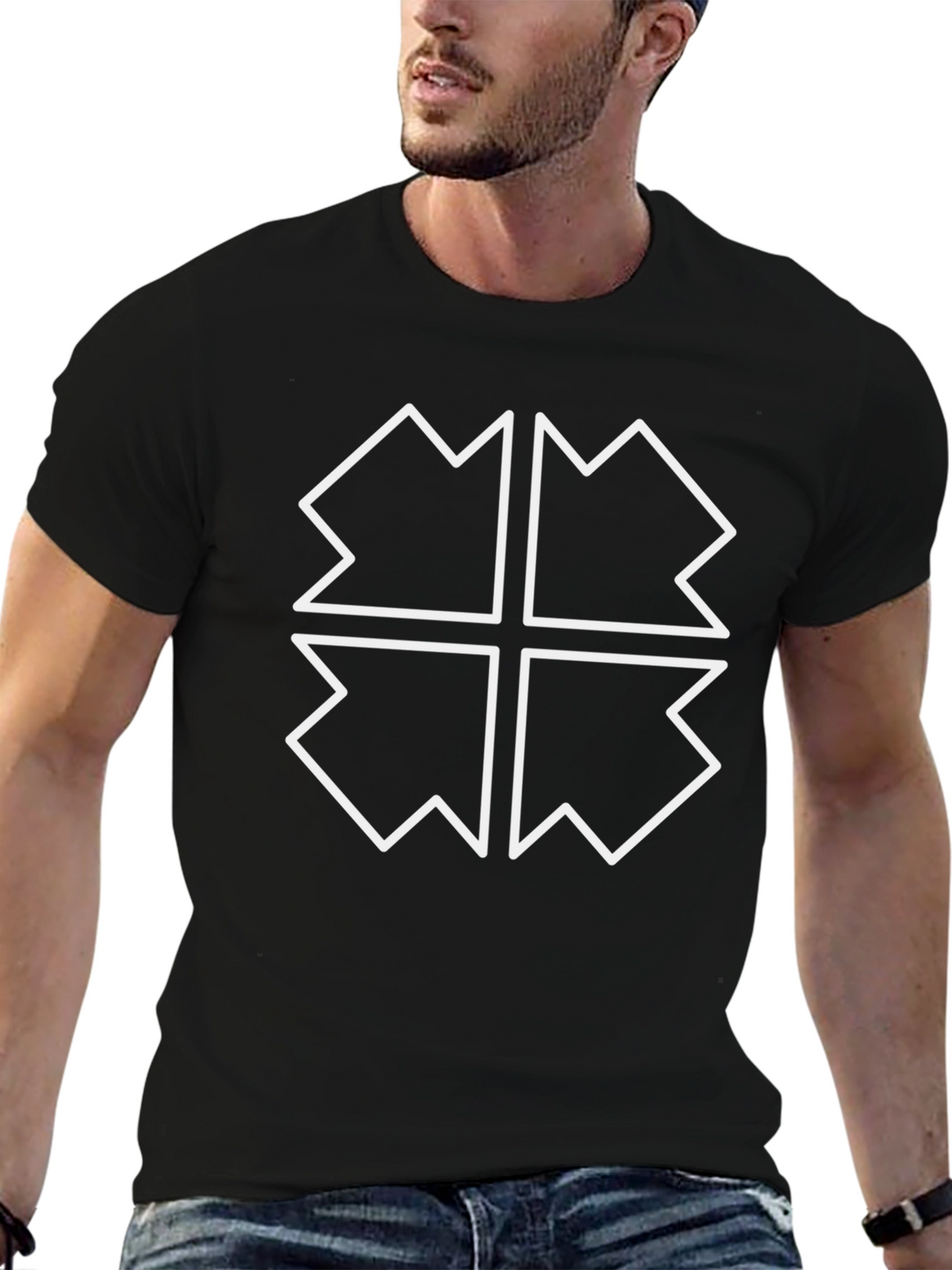 Abstract Geometric Graphic Tee - Black Cotton Blend