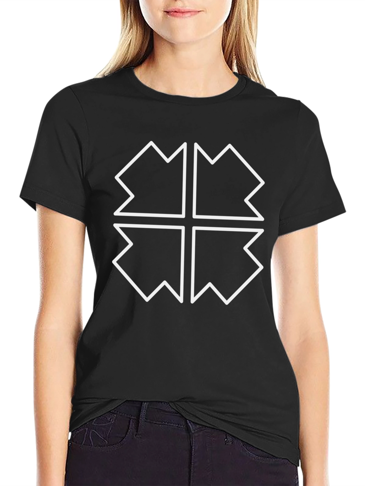 Abstract Geometric Graphic Tee - Black Cotton Blend