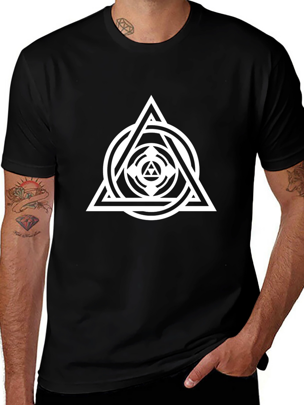 Geometric Triangle Circle Graphic Black T-Shirt