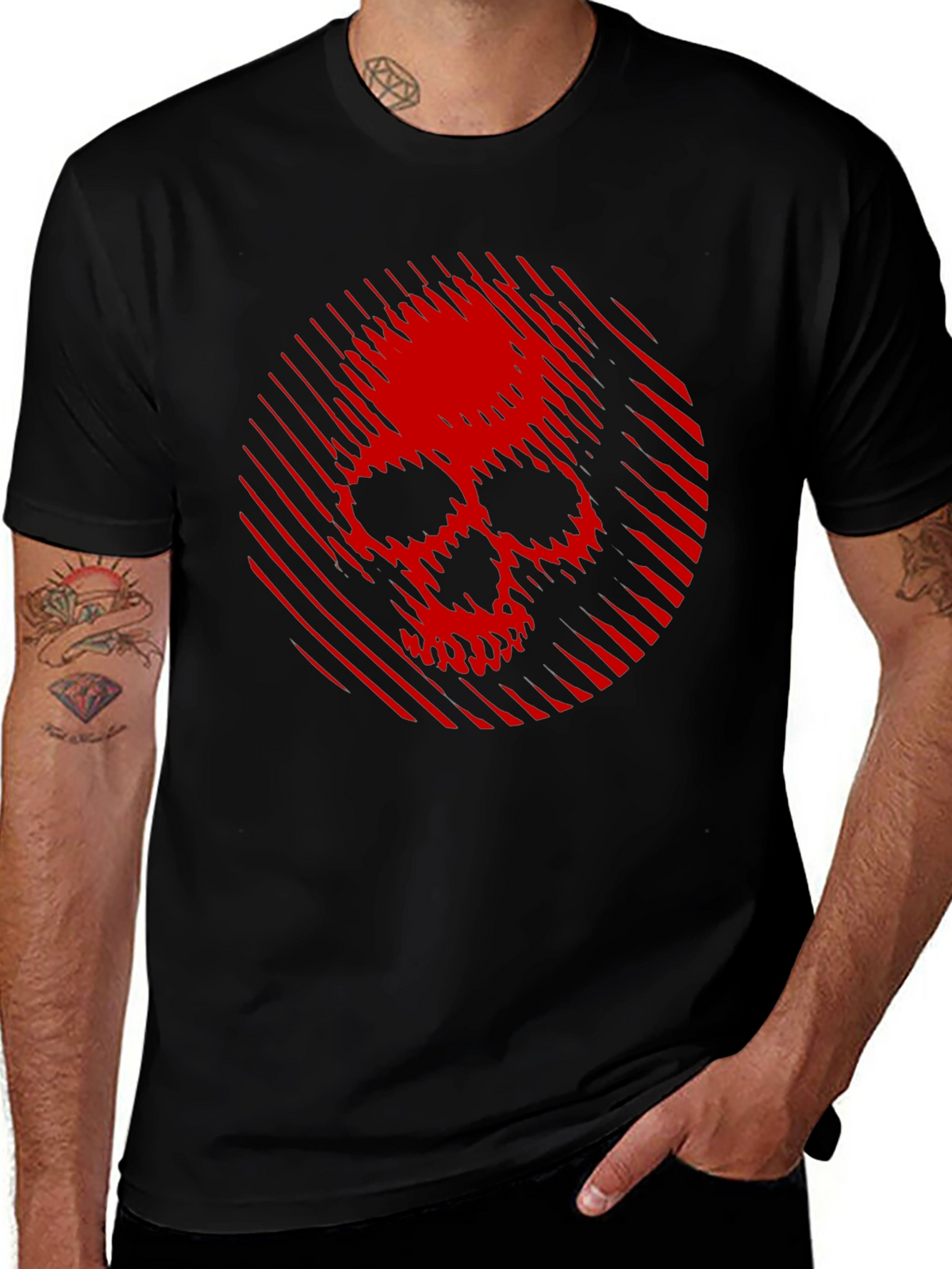 Skull Graphic Tee - Red Skull on Black