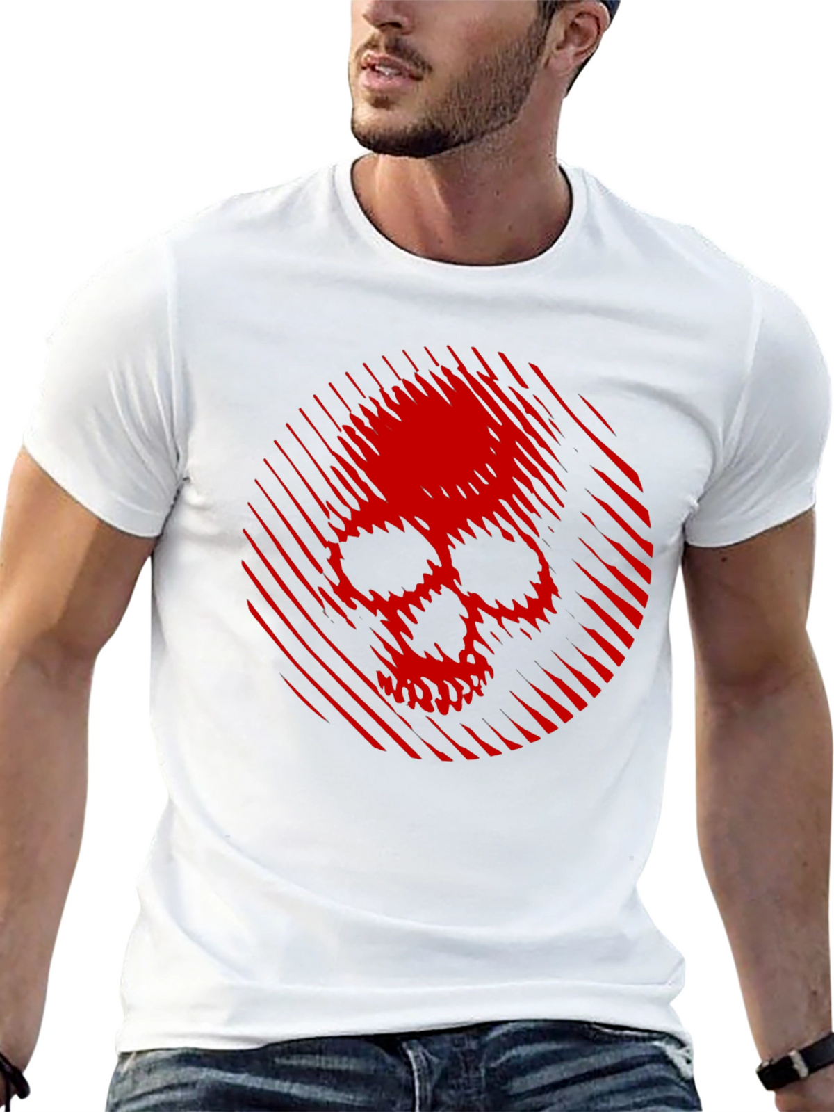 Skull Graphic Tee - Red Skull on Black