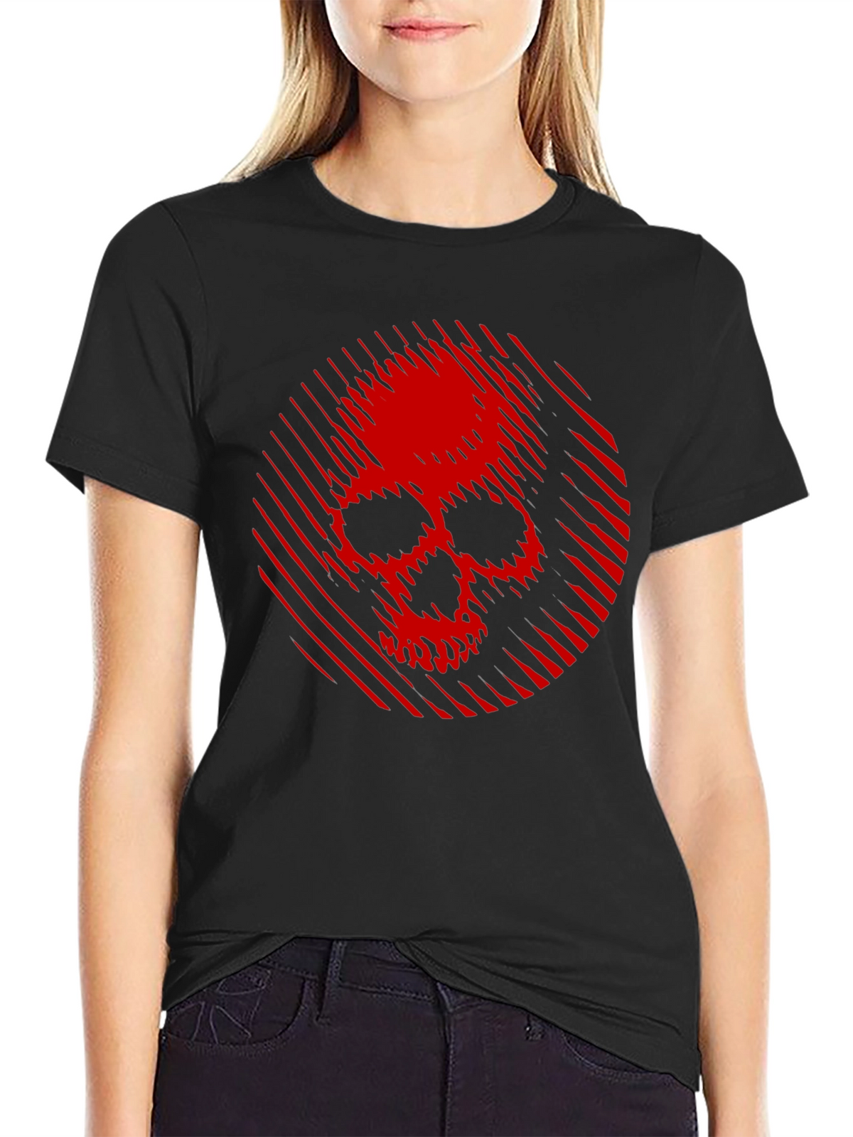 Skull Graphic Tee - Red Skull on Black