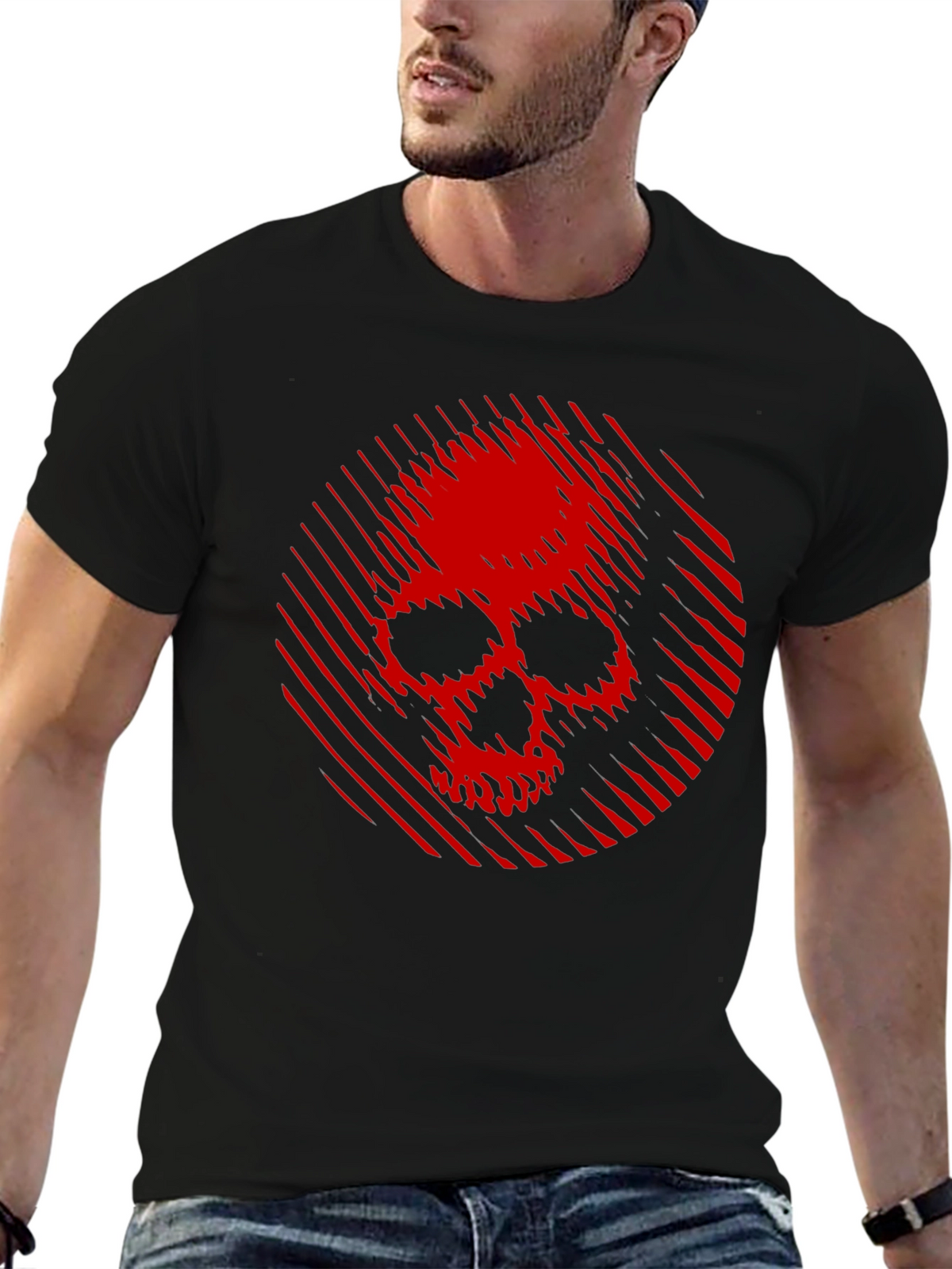 Skull Graphic Tee - Red Skull on Black