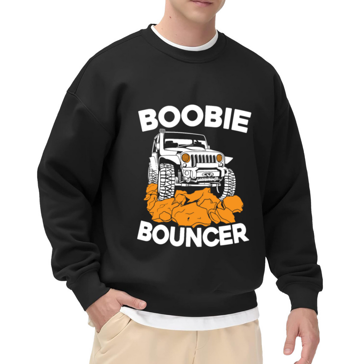 Boobie Bouncer Jeep Off-Road Rock Crawler Crewneck Sweatshirt | Funny 4x4 Wrangler Humor Pullover, Jeep Lover Gift