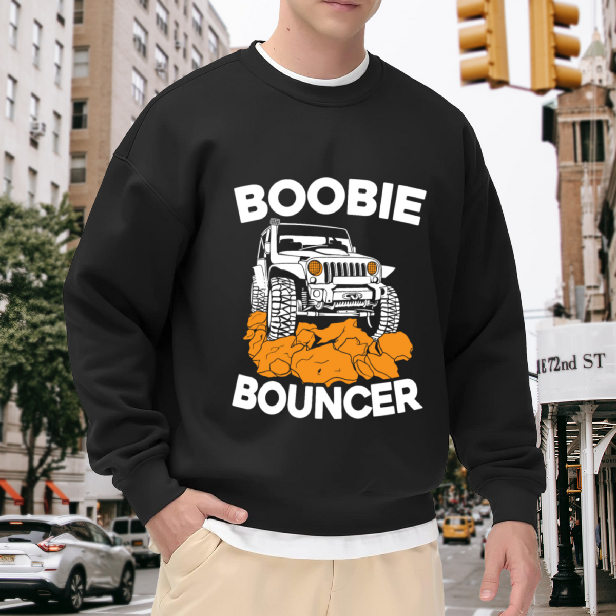 Boobie Bouncer Jeep Off-Road Rock Crawler Crewneck Sweatshirt | Funny 4x4 Wrangler Humor Pullover, Jeep Lover Gift