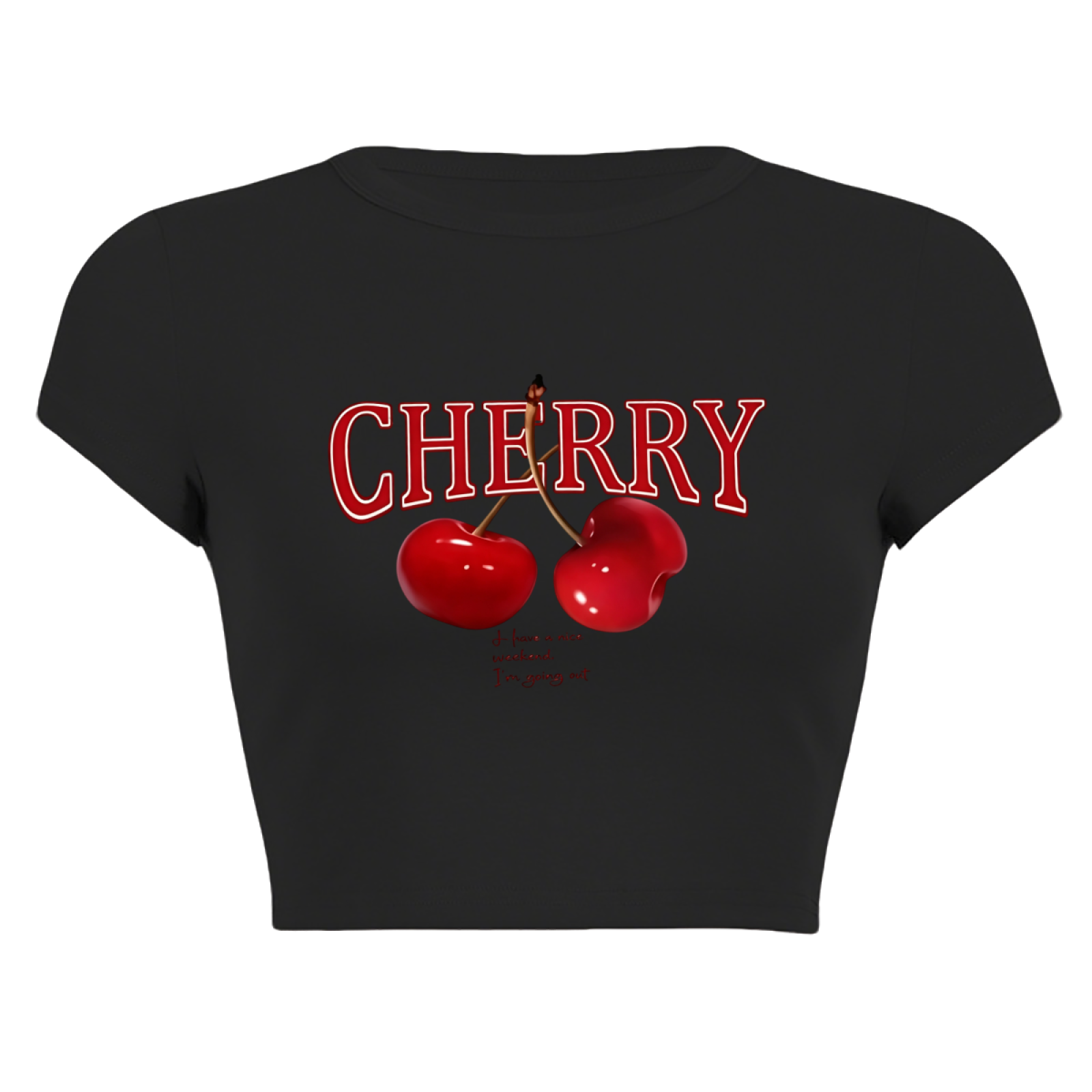 Retro Cherry Graphic Black Baby Crop Tee ¨C Y2K Sweet Fruit Top 2.