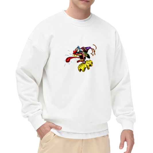 Funny Creepy Clown Monster Crewneck Sweatshirt - Silly Halloween Clown Graphic, Rude Humor Pullover, Weird Art Top
