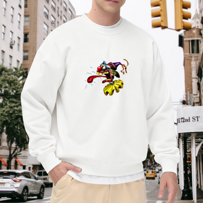 Funny Creepy Clown Monster Crewneck Sweatshirt - Silly Halloween Clown Graphic, Rude Humor Pullover, Weird Art Top