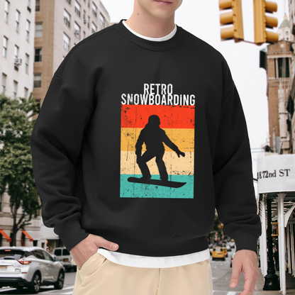 Retro Snowboarding Sweatshirt | Vintage 70s Snowboarder Silhouette Graphic Crewneck, Distressed Winter Sports Pullover Top, Snowboard Gift for Men Women