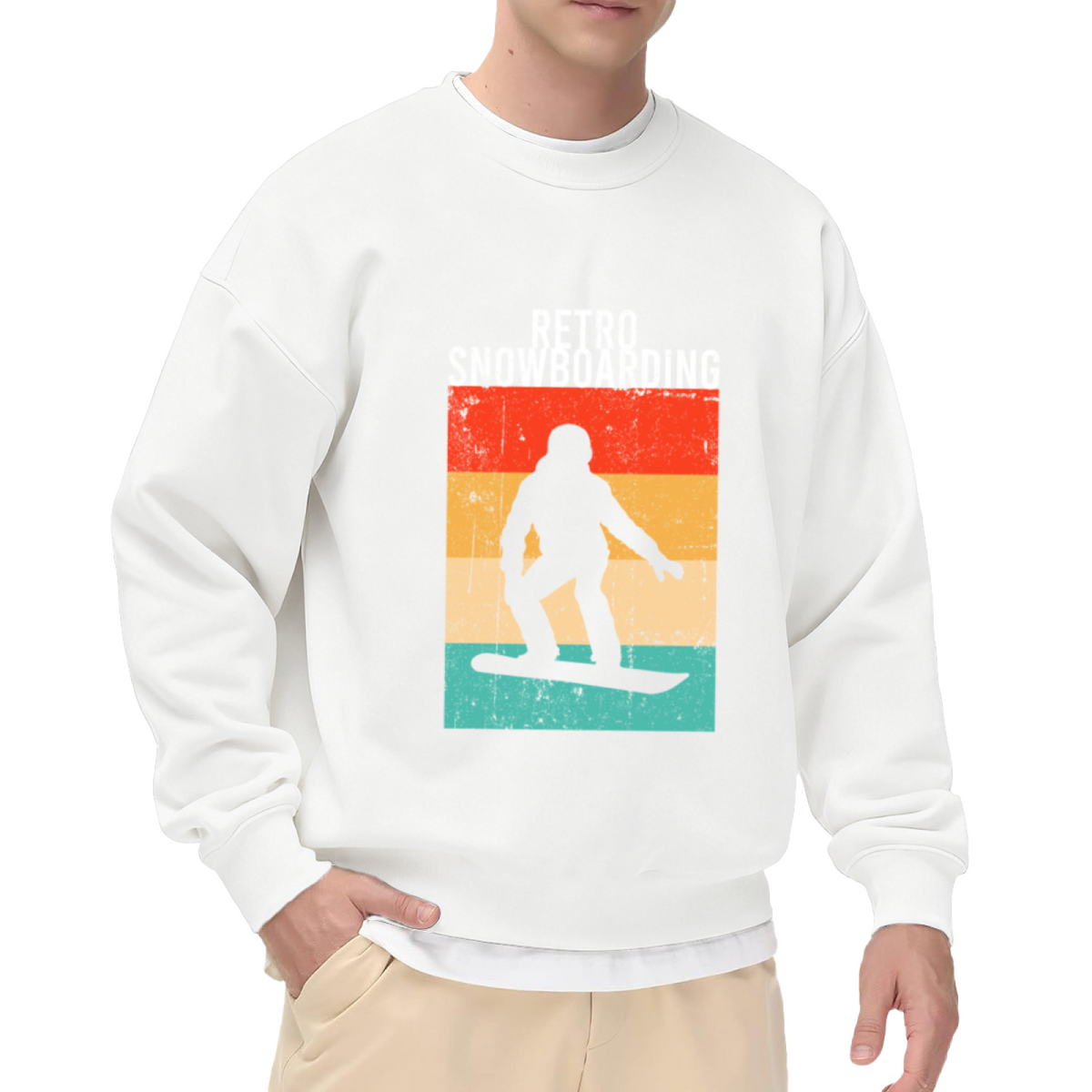 Retro Snowboarding Sweatshirt | Vintage 70s Snowboarder Silhouette Graphic Crewneck, Distressed Winter Sports Pullover Top, Snowboard Gift for Men Women