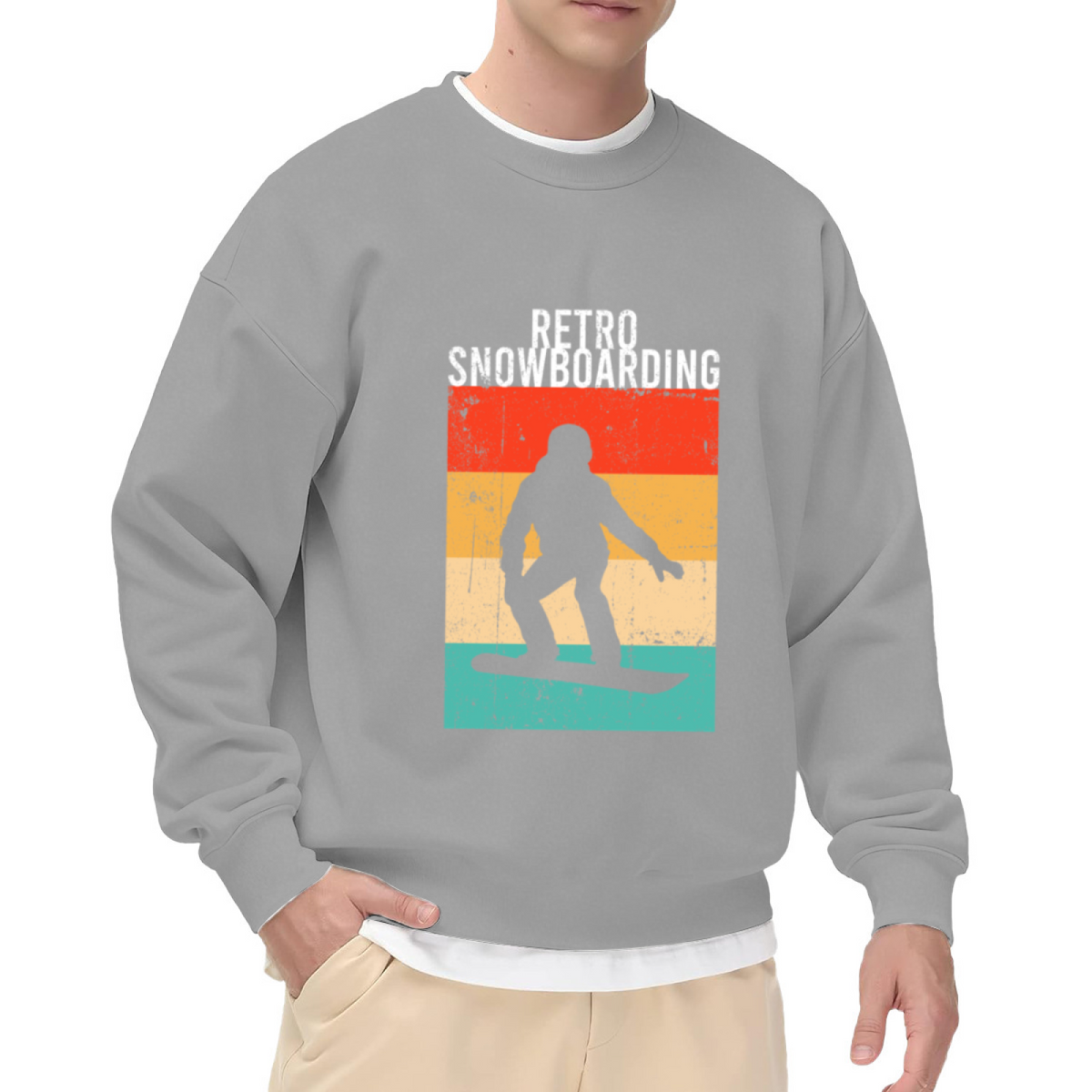 Retro Snowboarding Sweatshirt | Vintage 70s Snowboarder Silhouette Graphic Crewneck, Distressed Winter Sports Pullover Top, Snowboard Gift for Men Women