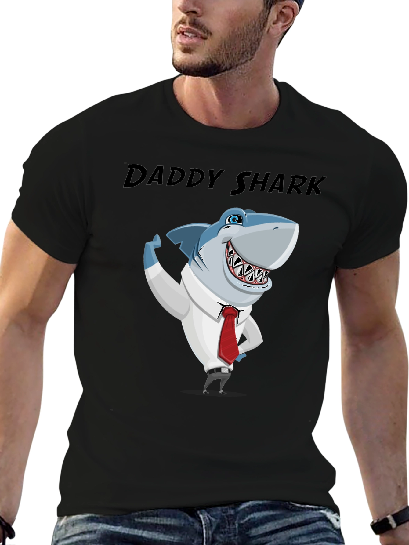 Daddy Shark Graphic Tee - Black Cotton Blend