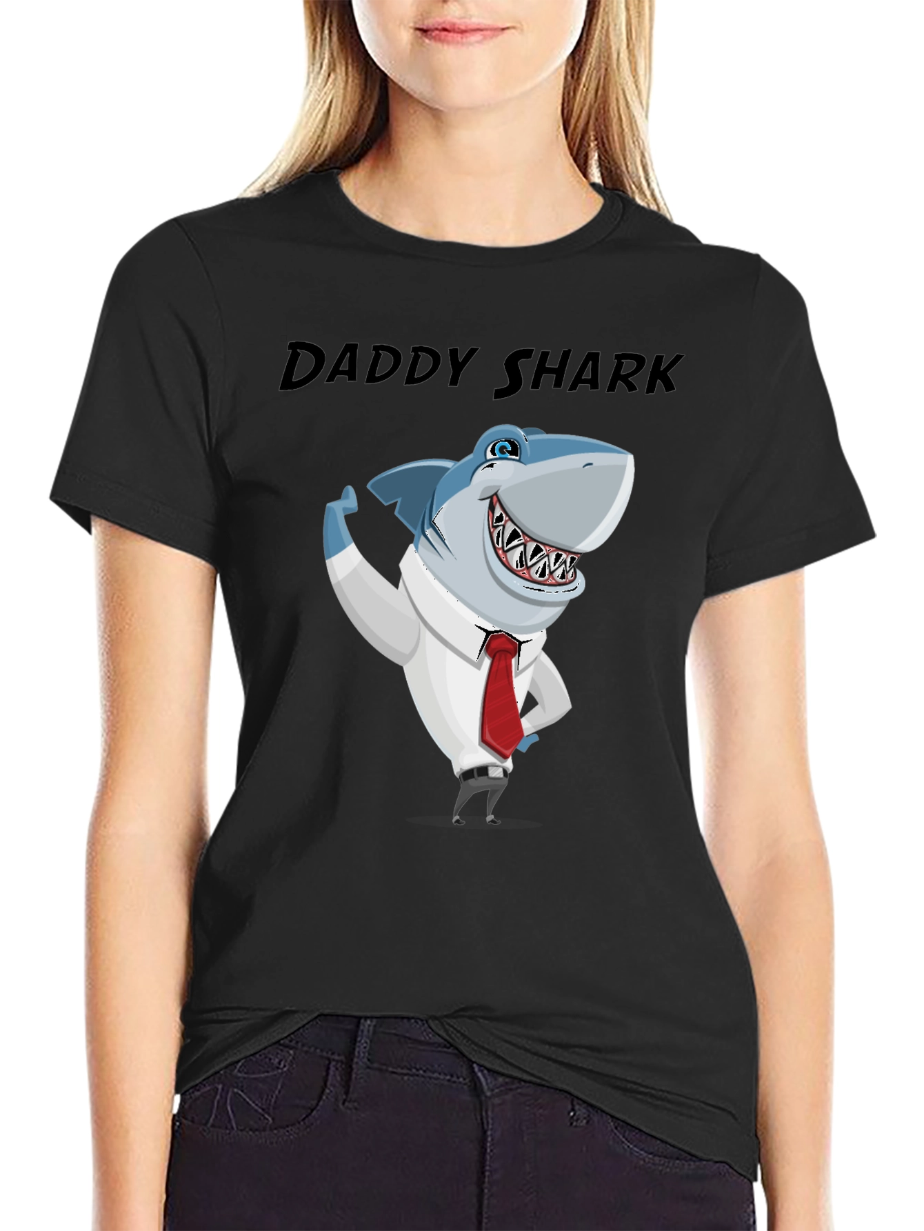 Daddy Shark Graphic Tee - Black Cotton Blend