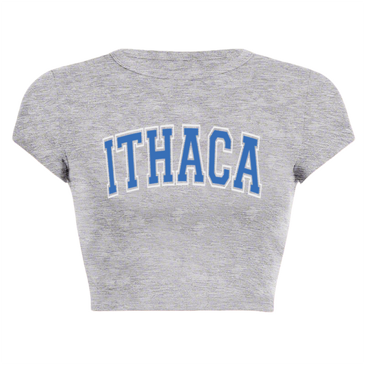 Vintage Ithaca College Varsity Letter Grey Cropped T-Shirt