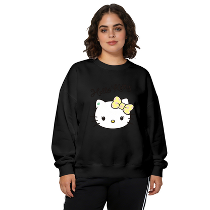 Vintage Yellow Bow Hello Kitty Face Graphic Crewneck Sweatshirt