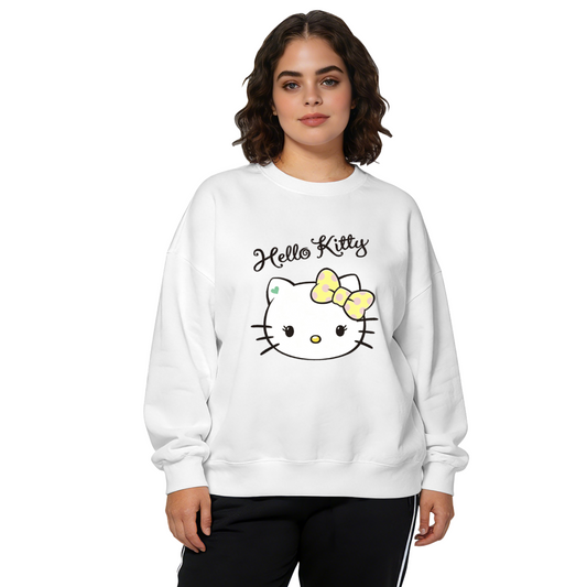 Vintage Yellow Bow Hello Kitty Face Graphic Crewneck Sweatshirt