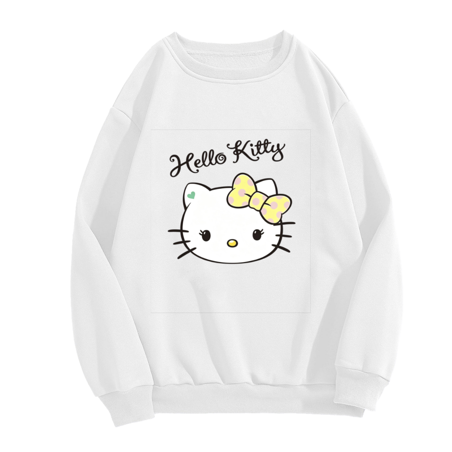 Vintage Yellow Bow Hello Kitty Face Graphic Crewneck Sweatshirt