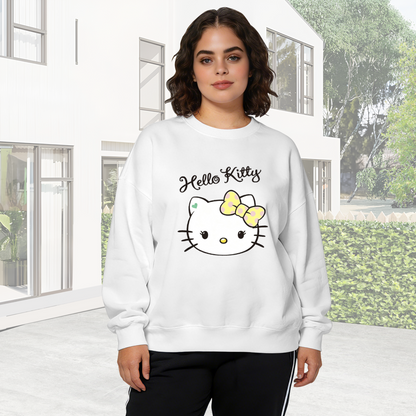 Vintage Yellow Bow Hello Kitty Face Graphic Crewneck Sweatshirt